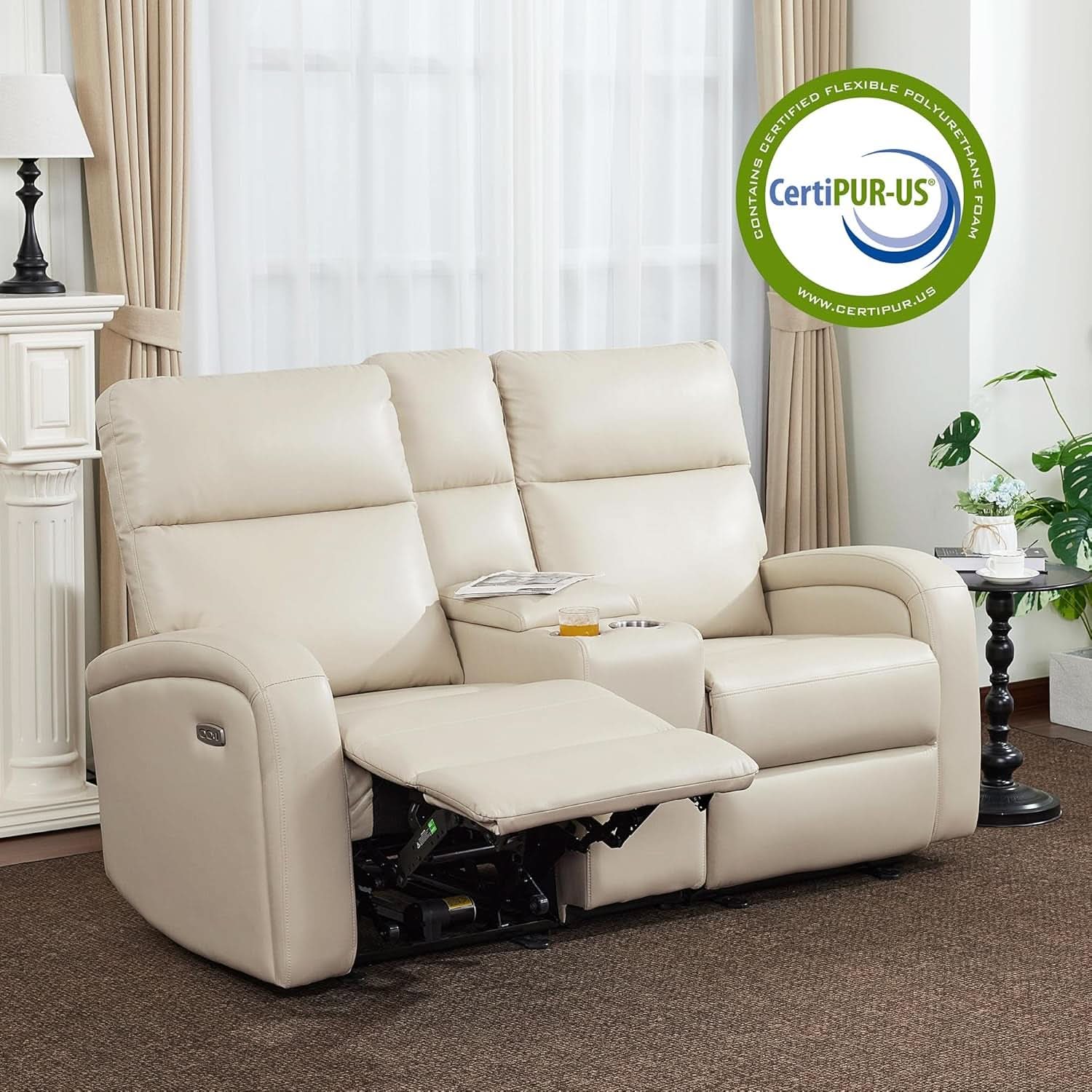 65.7 Inch Wall Hugger Recliner Loveseat Beige USB C