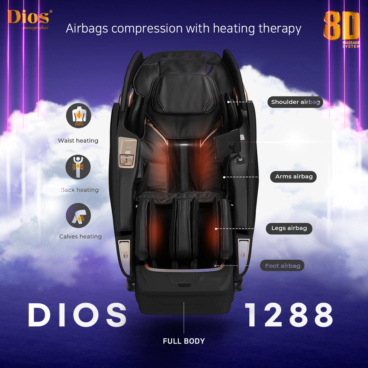 Kahuna DIOS 1288 – 8D AI Dual Core Massage Chair with 54" SL-Track & Brain Relaxation