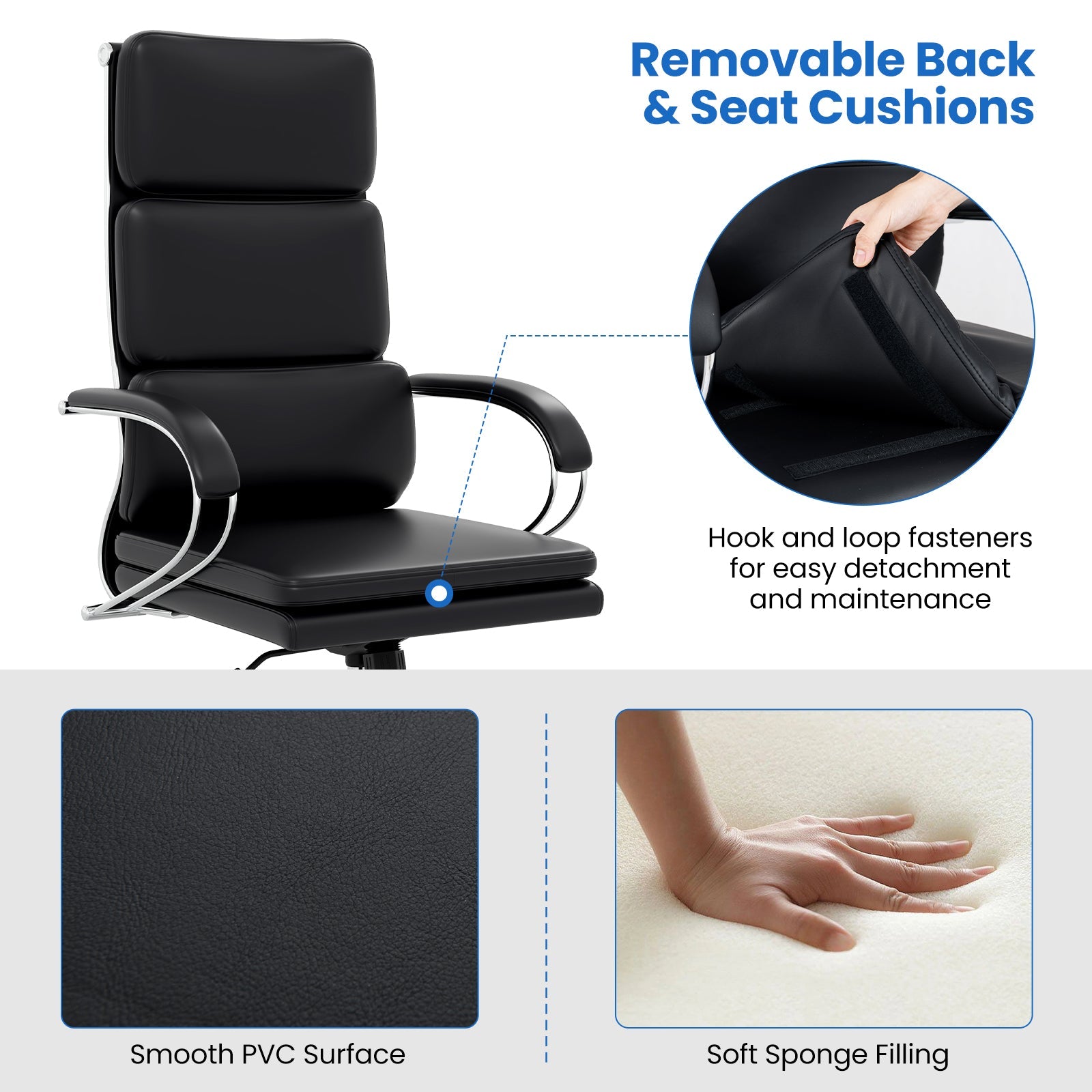 Ergonomic Leather Office Chair with Rocking Function - Black – view 8