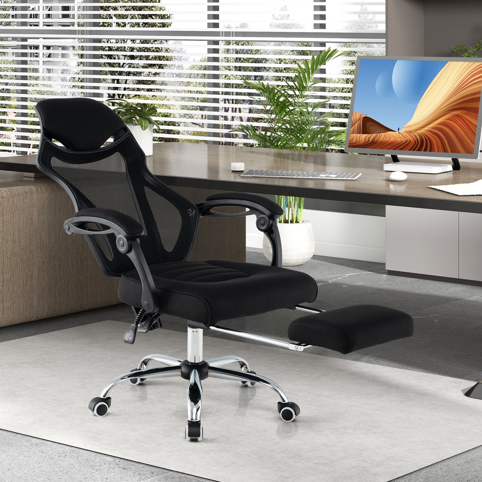 Ergonomic Mesh Office Chair with Footrest - Black – view 2