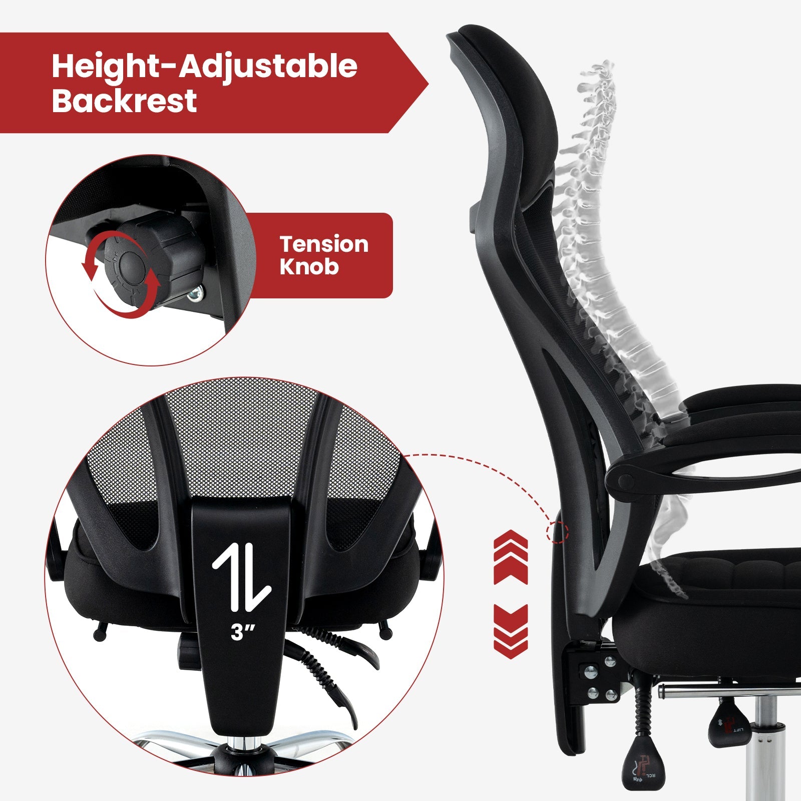 Ergonomic Mesh Office Chair with Footrest - Black – view 6
