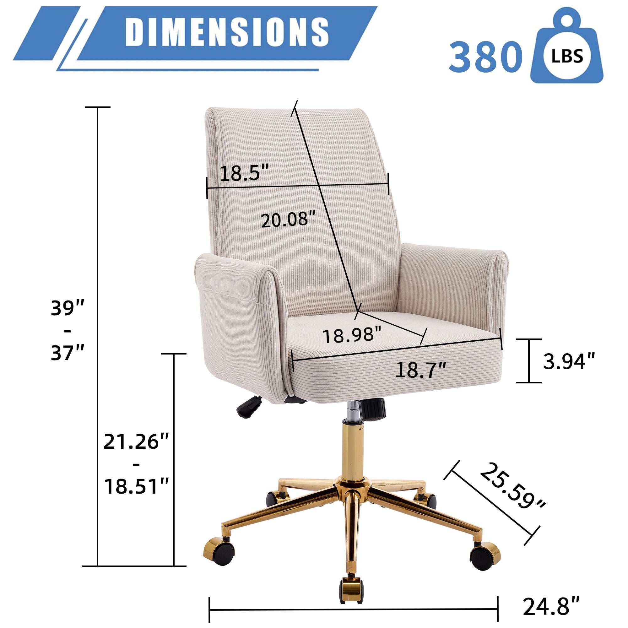 Ergonomic Mid-Back Office Chair with Gold Base – view 10