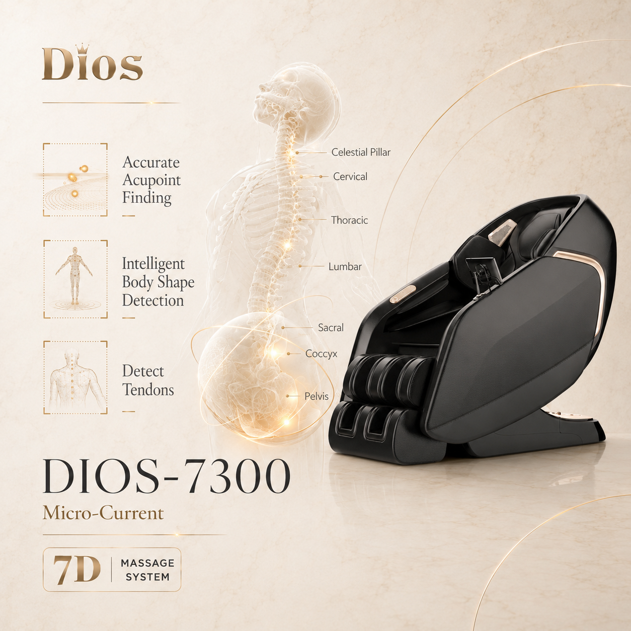 Kahuna DIOS 7300 – 7D AI Dual Core (4D+3D) Massage Chair with Air Float System & 3D Calf Kneading