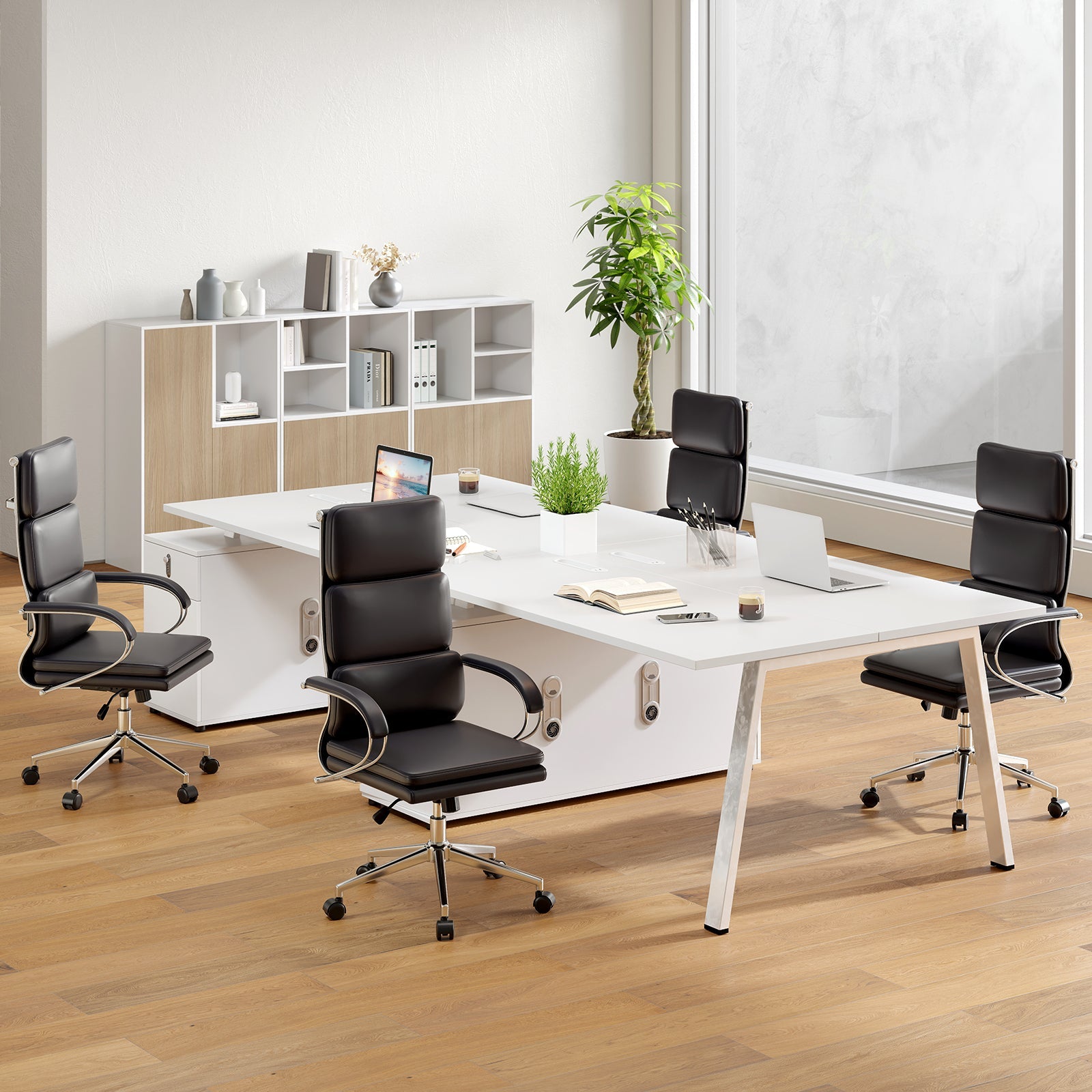 Ergonomic Leather Office Chair with Adjustable Height and Rocking Function-Black