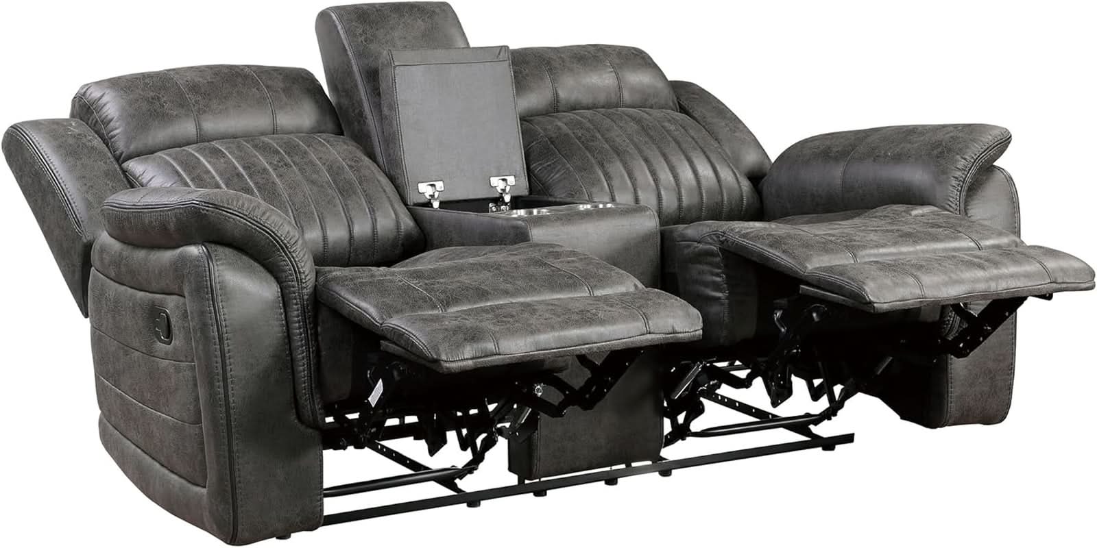 3 Piece Recliner Living Room Set In Brownish Gray Microfiber