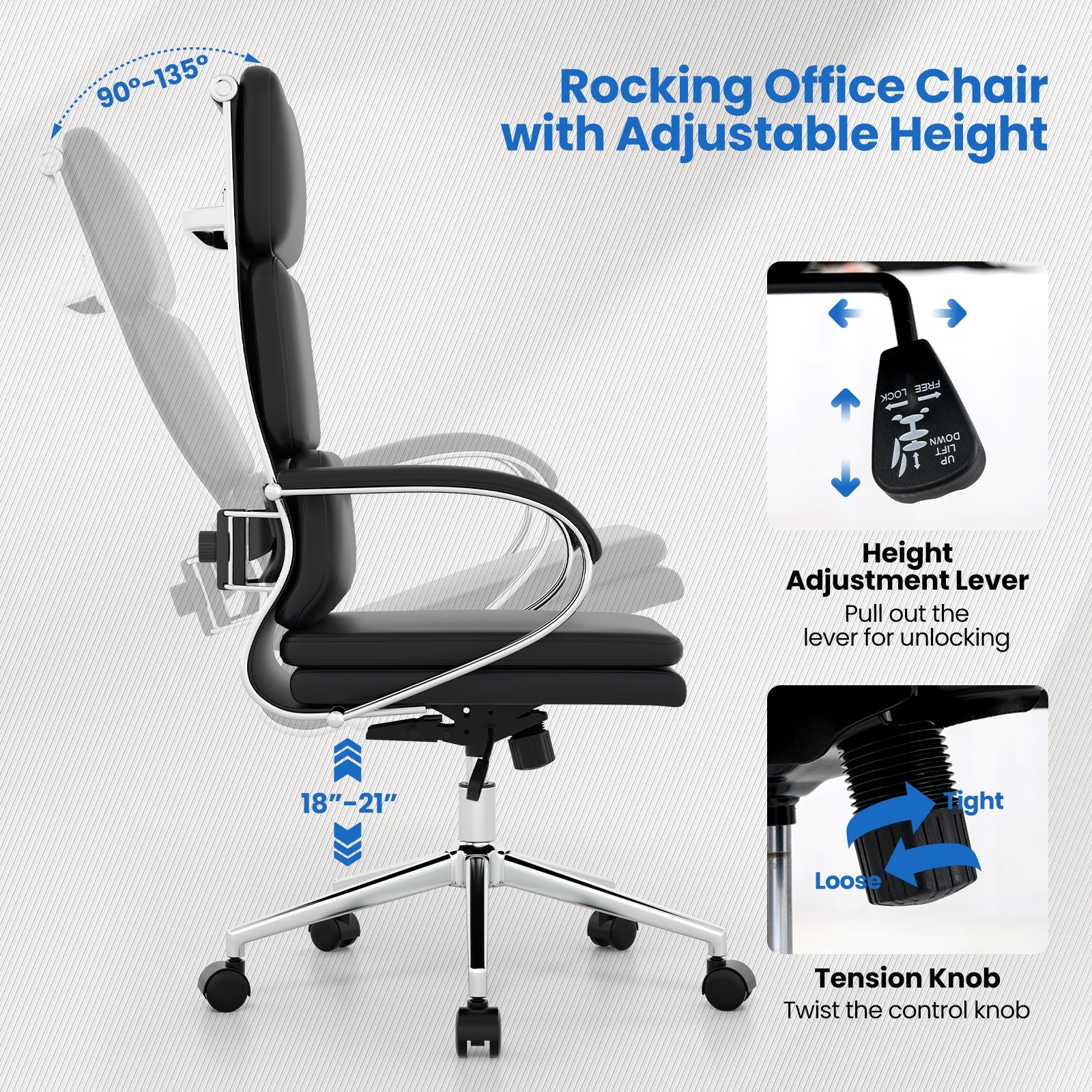 Ergonomic Leather Office Chair with Rocking Function - Black – view 6