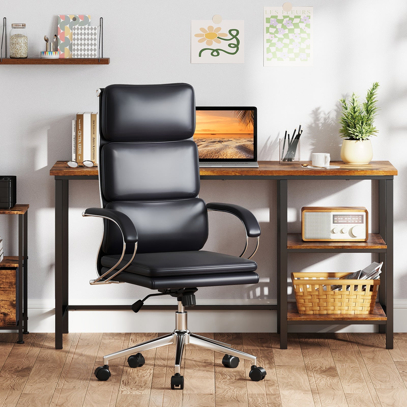 Ergonomic Leather Office Chair with Rocking Function - Black