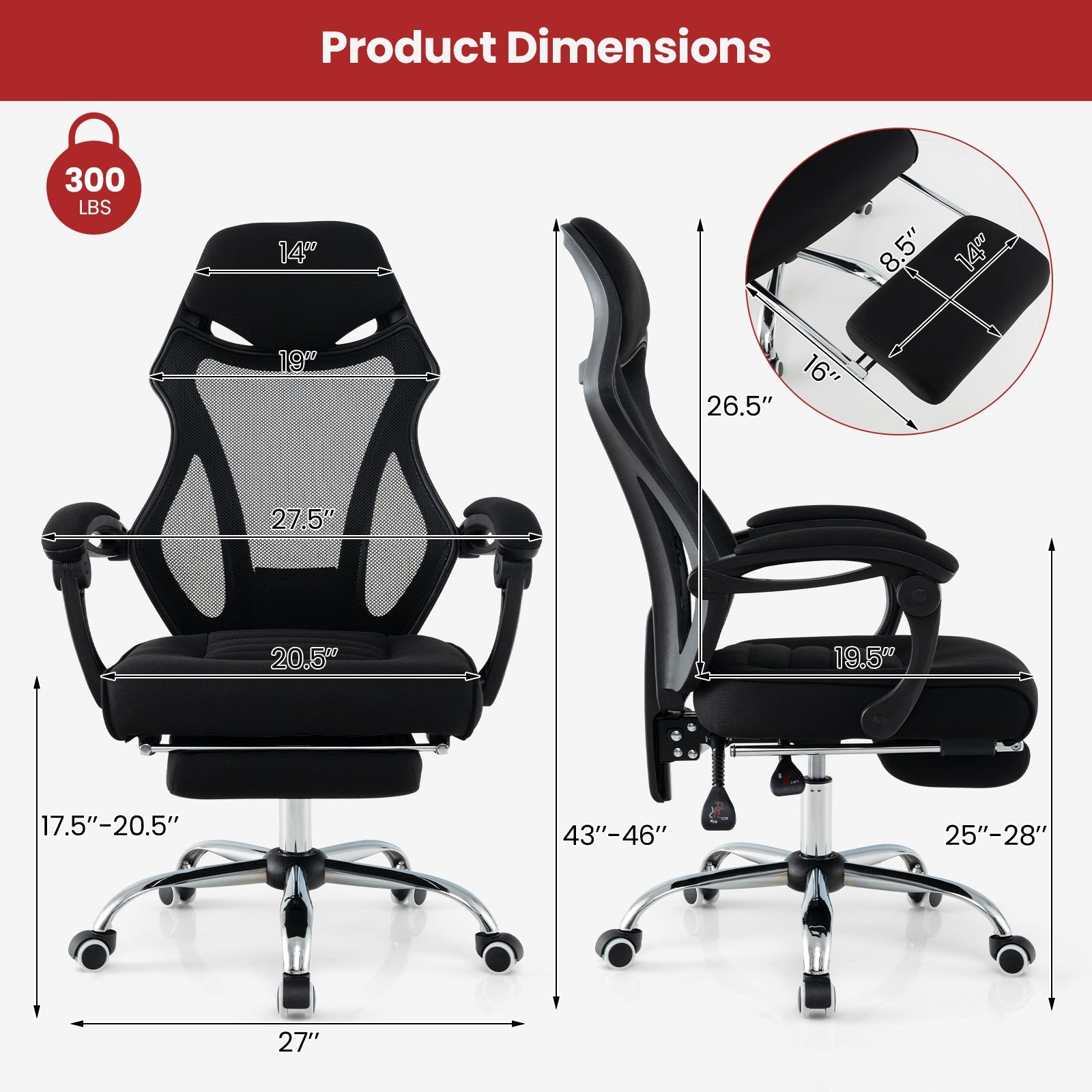 Ergonomic Mesh Office Chair with Footrest - Black – view 5