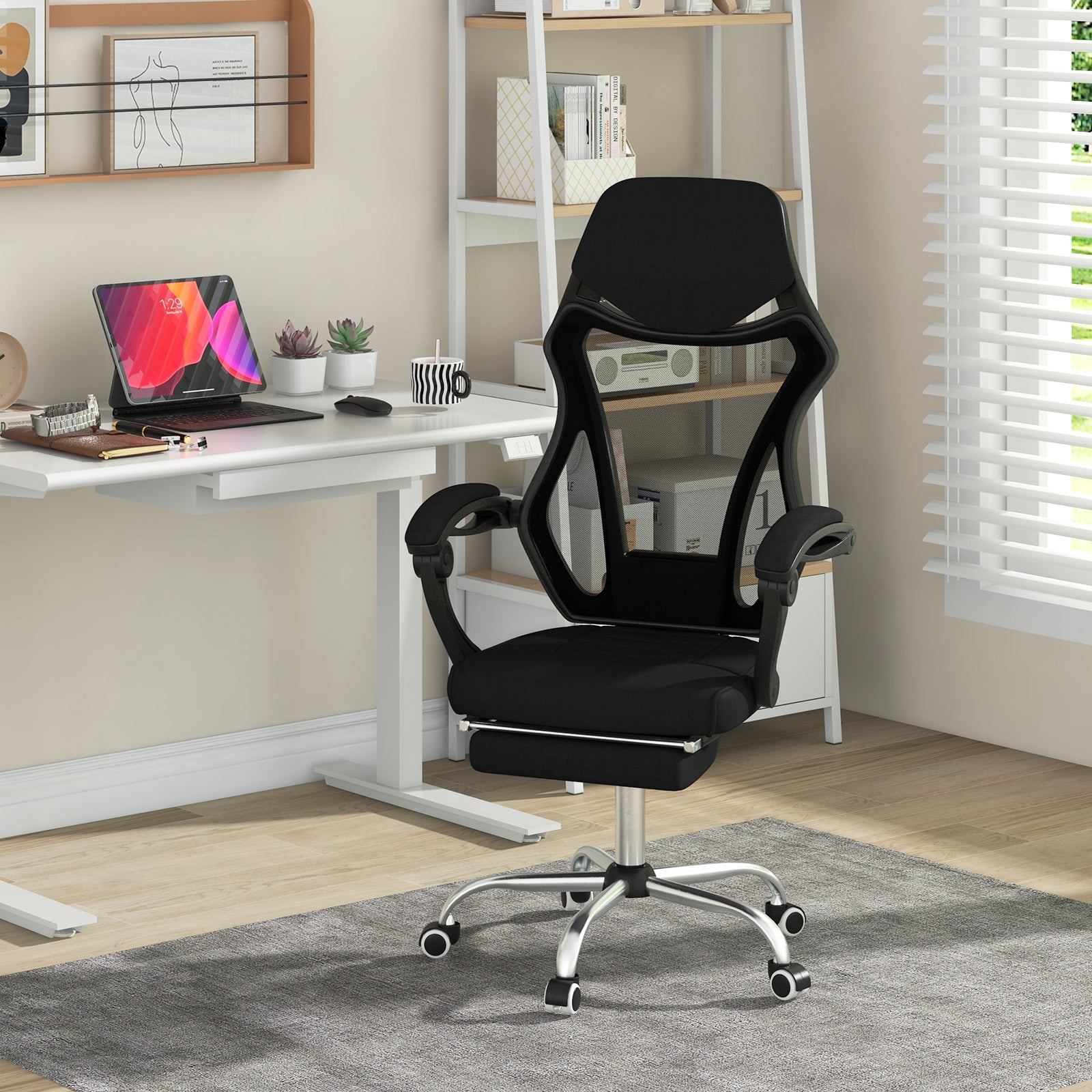 Ergonomic Mesh Office Chair with Footrest - Black