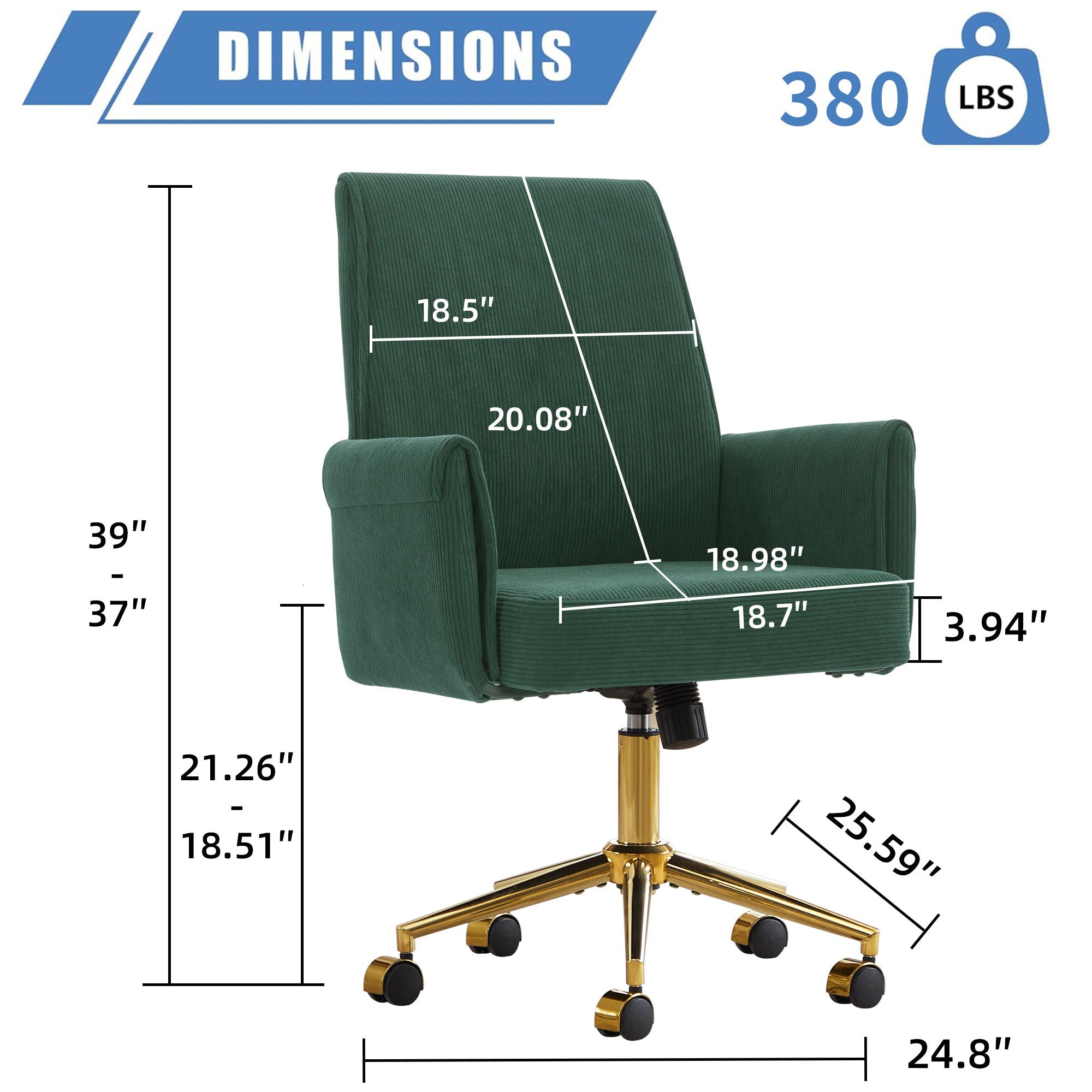 Ergonomic Mid-Back Office Chair with Gold Base – view 6
