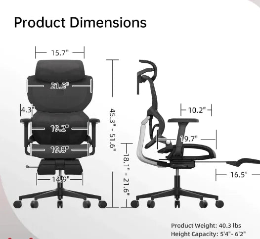 Ergonomic Office Chair with Footrest – view 2