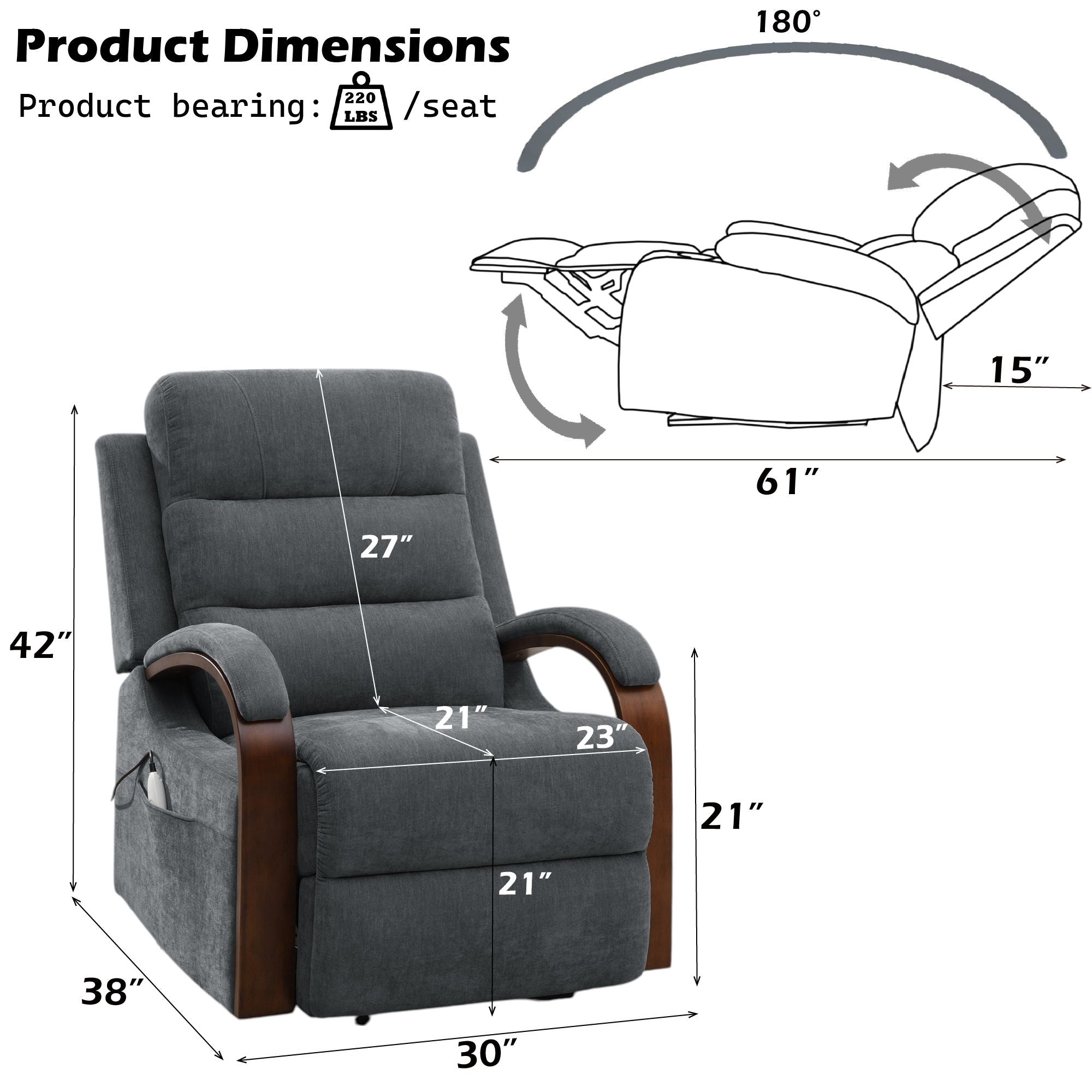 Kayla Power Lift Recliner with Heat and Massage - Gray – view 6