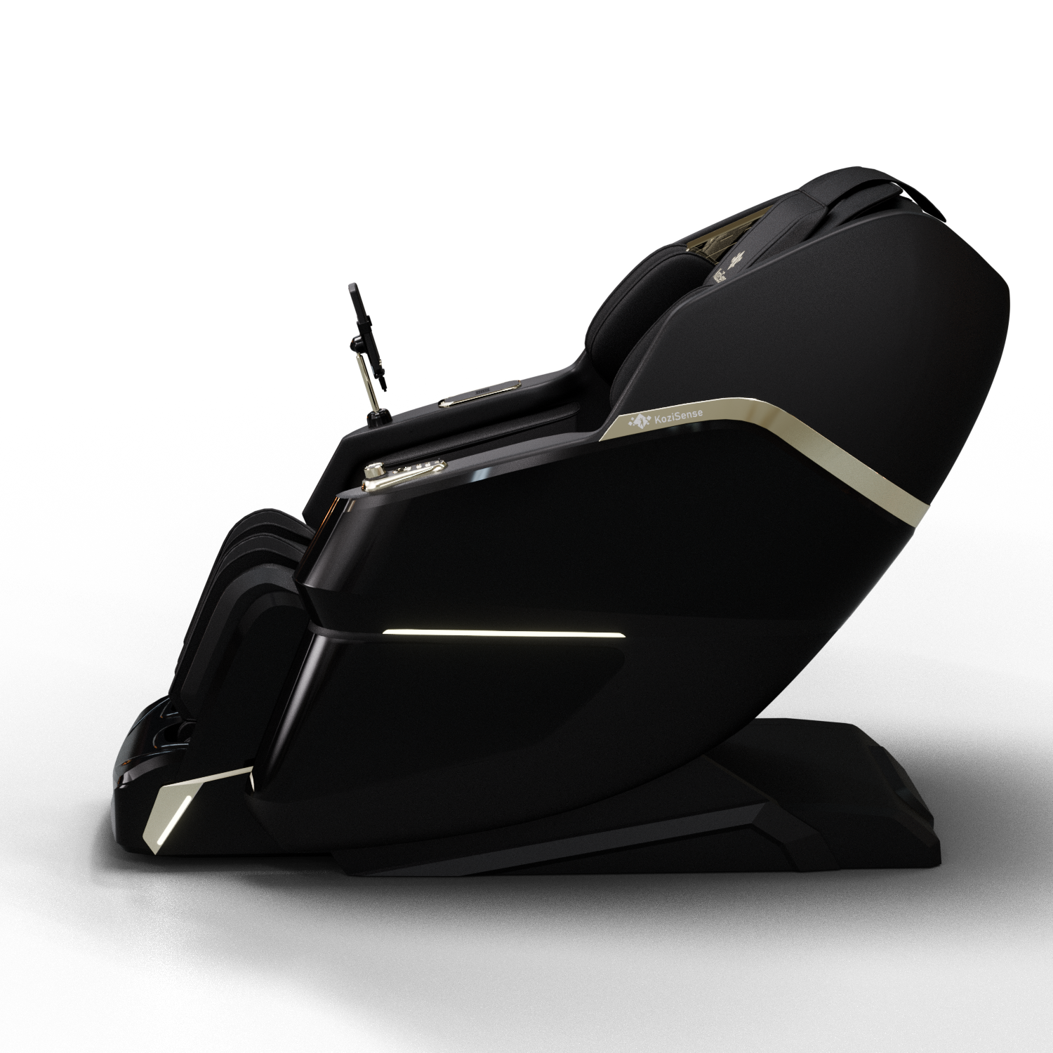 KoziSense KZ-605 black massage chair, angled view