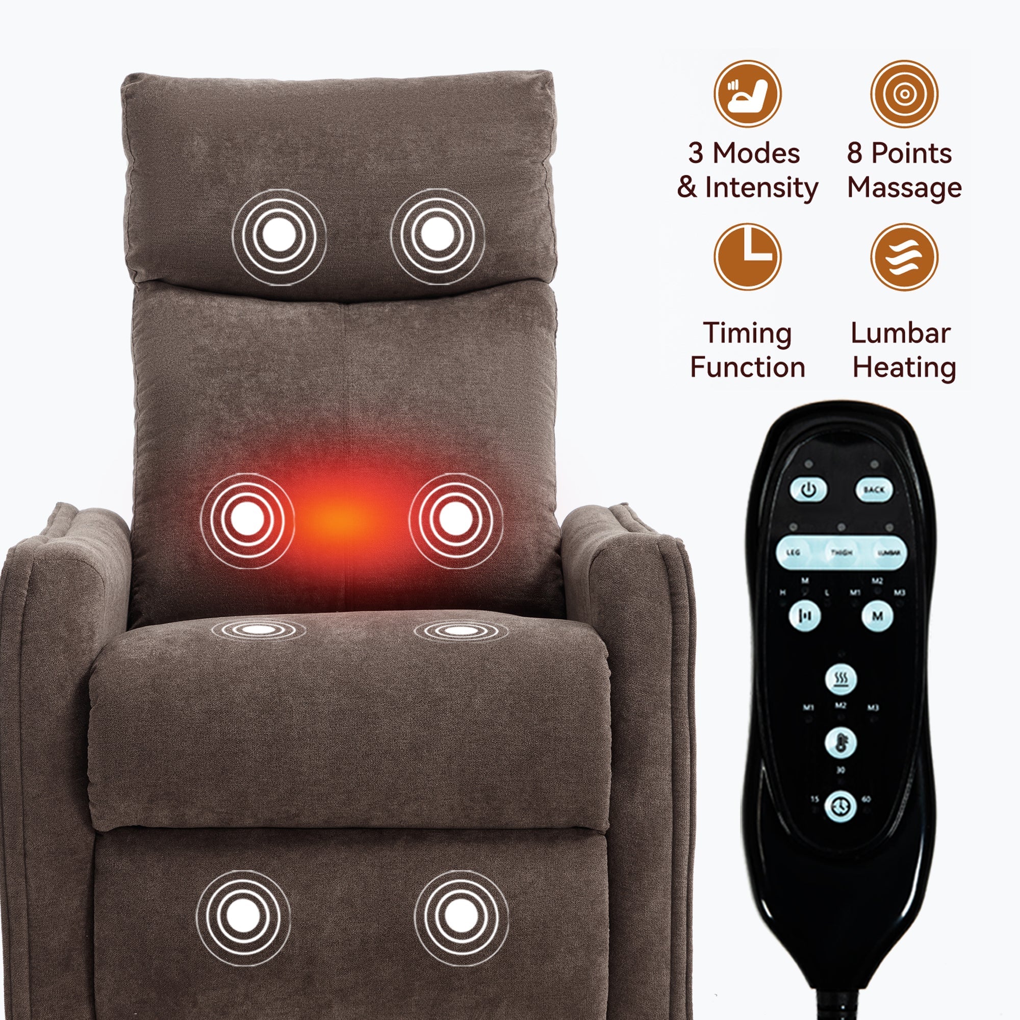 Swivel Rocker Recliner with Heat & Massage – Brown – view 10