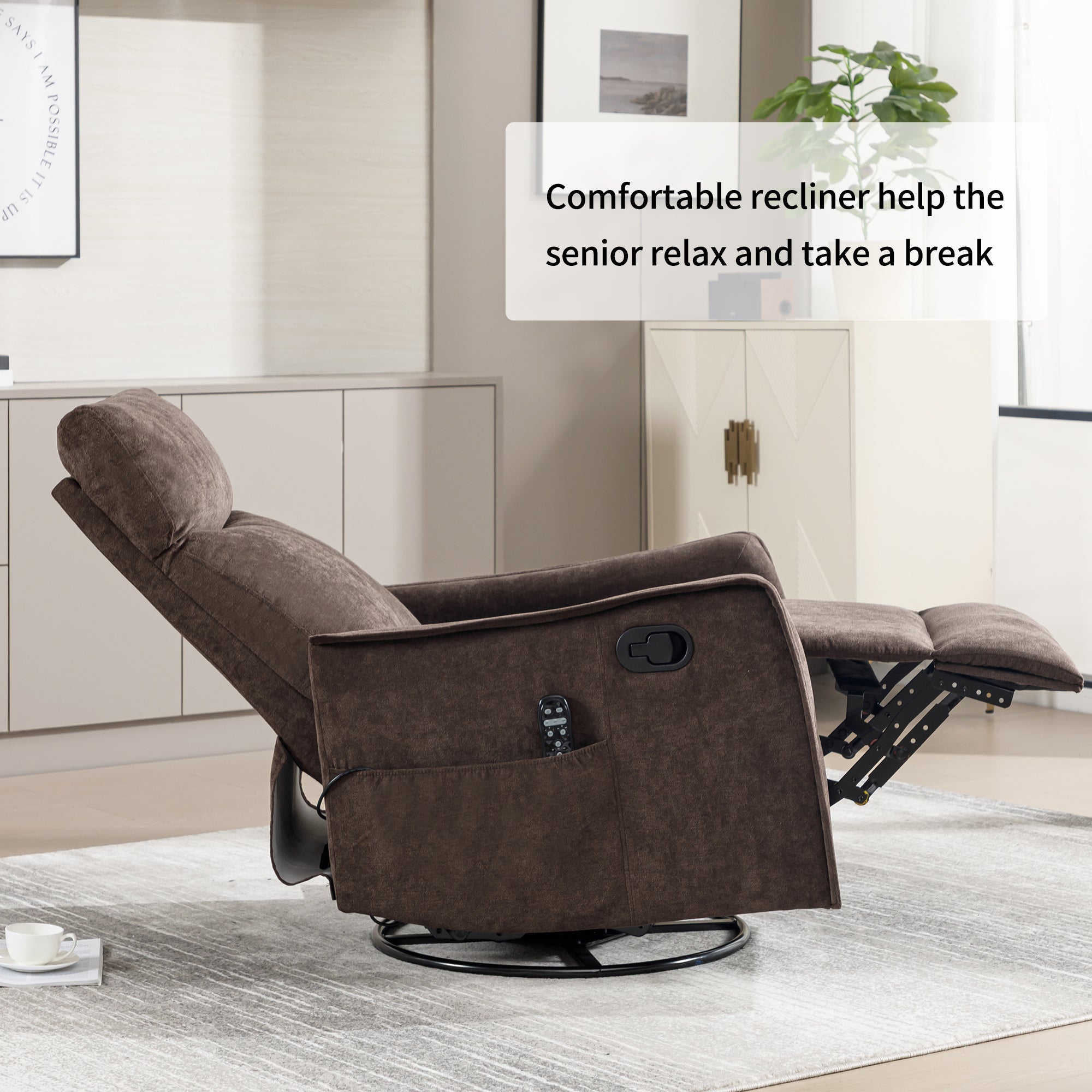 Swivel Rocker Recliner with Heat & Massage – Brown – view 12