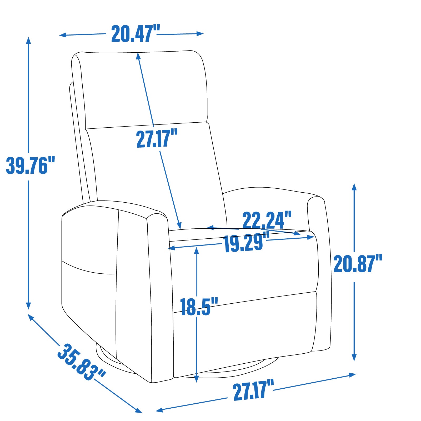 Swivel Rocker Recliner with Heat & Massage – Brown – view 15