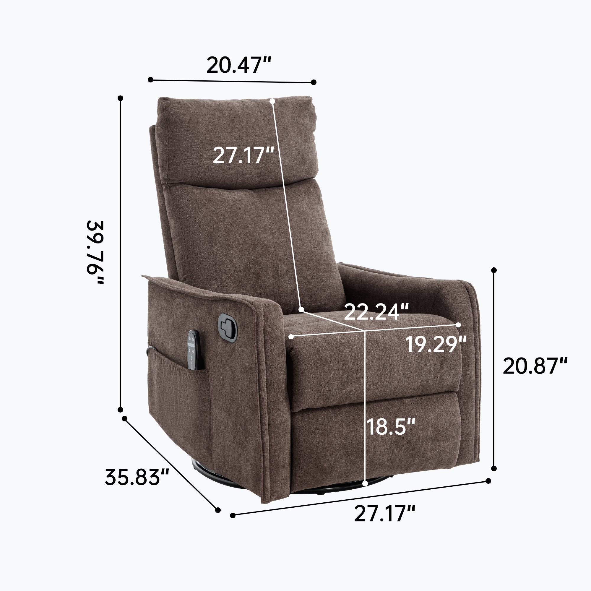 Swivel Rocker Recliner with Heat & Massage – Brown – view 18