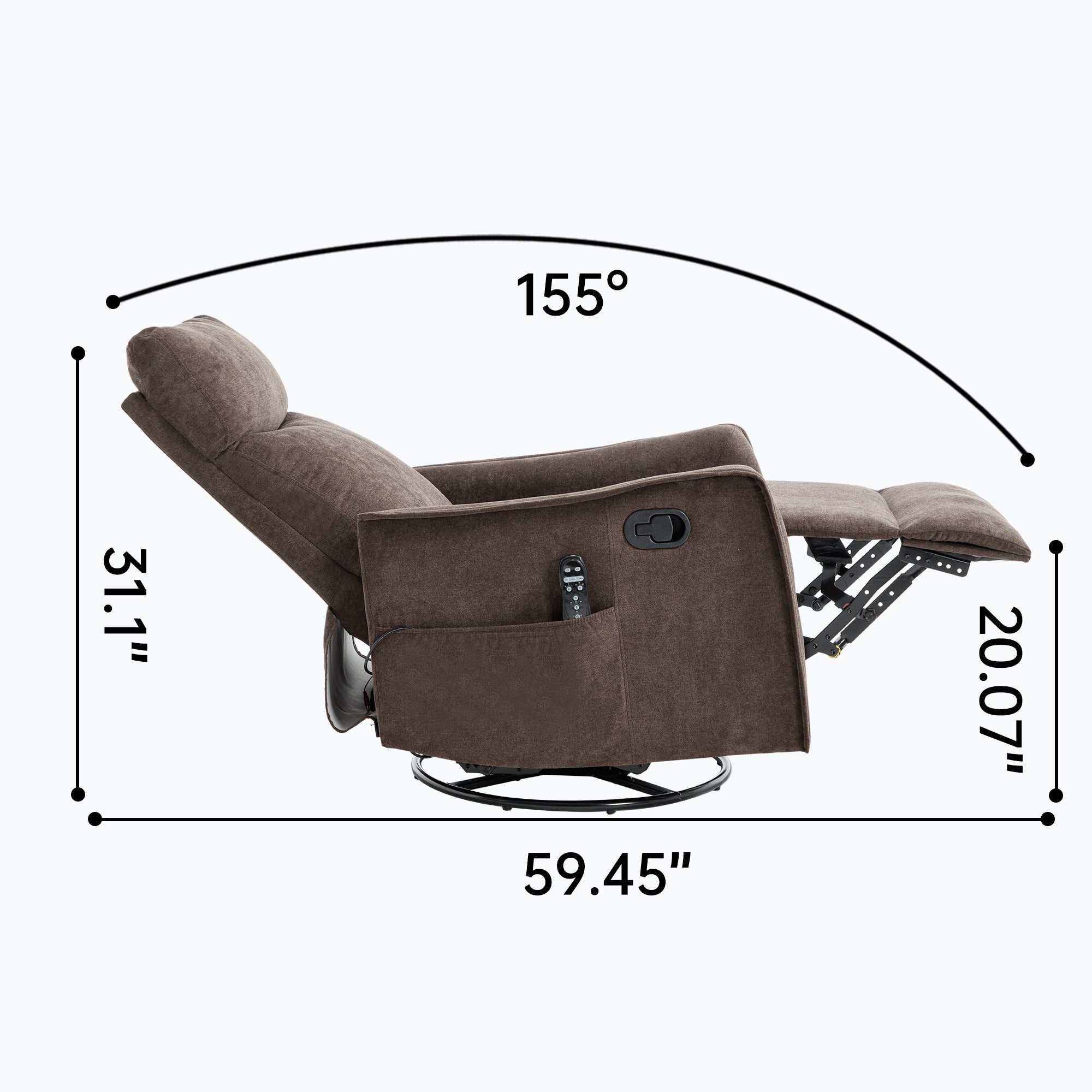 Swivel Rocker Recliner with Heat & Massage – Brown – view 19