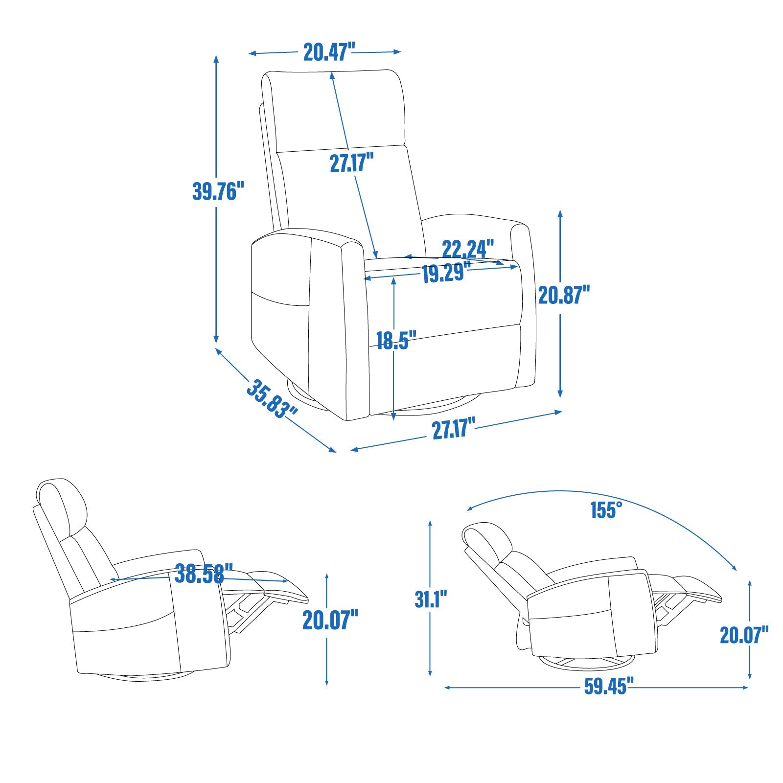 Swivel Rocker Recliner with Heat & Massage – Brown – view 5